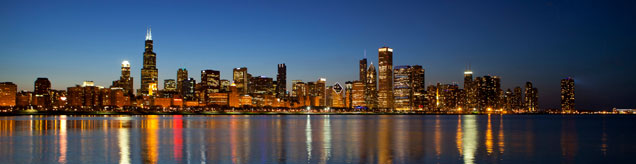 Chicago Skyline panorama over Lake Michigan